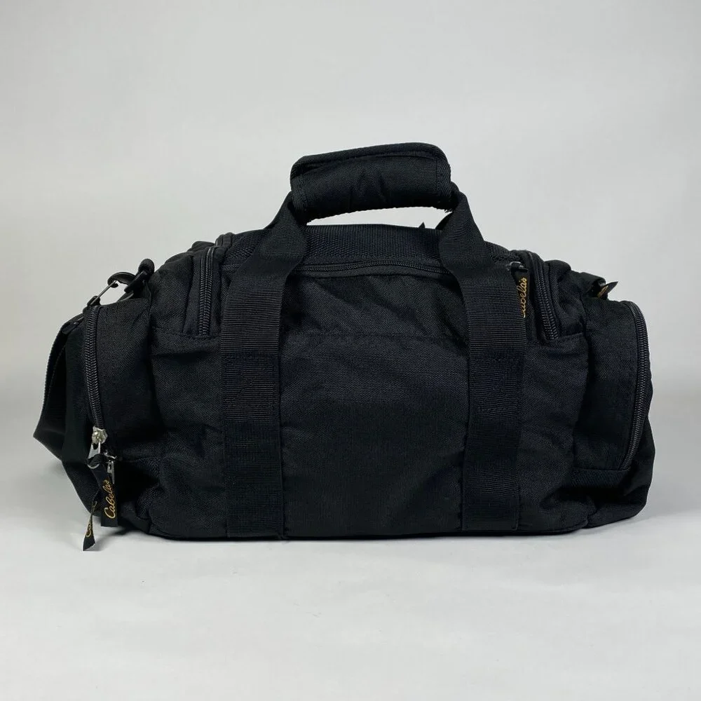 Cabelas Black Duffel Bag Detachable Shoulder Strap Zip Pockets Gym Travel